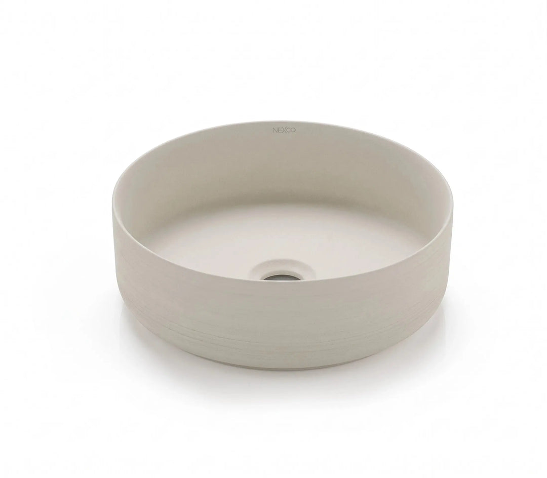 Carnac Crude porcelain round vessel sink. Modern bathroom bowl sink.