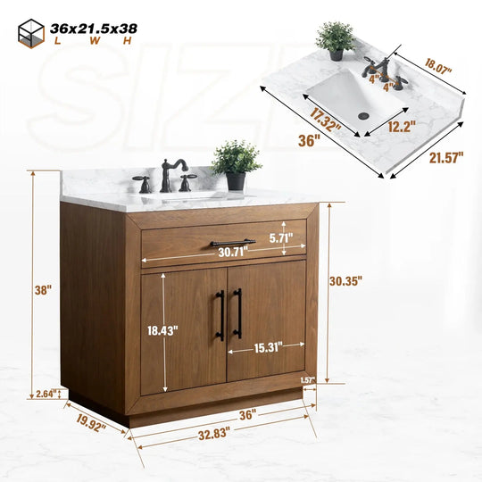 Elliott 36" free standing bathroom vanity. Wood bathroom cabinet Secret Bath