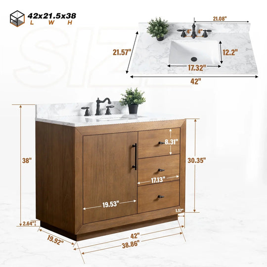 Elliott 42" free standing bathroom vanity. Wood bathroom cabinet Secret Bath