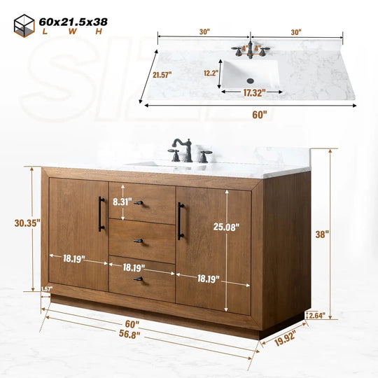 Elliott 60" free standing single sink bathroom vanity. Secret Bath