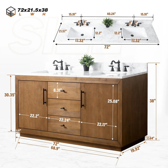Elliott 72" free standing double sink bathroom vanity. Secret Bath