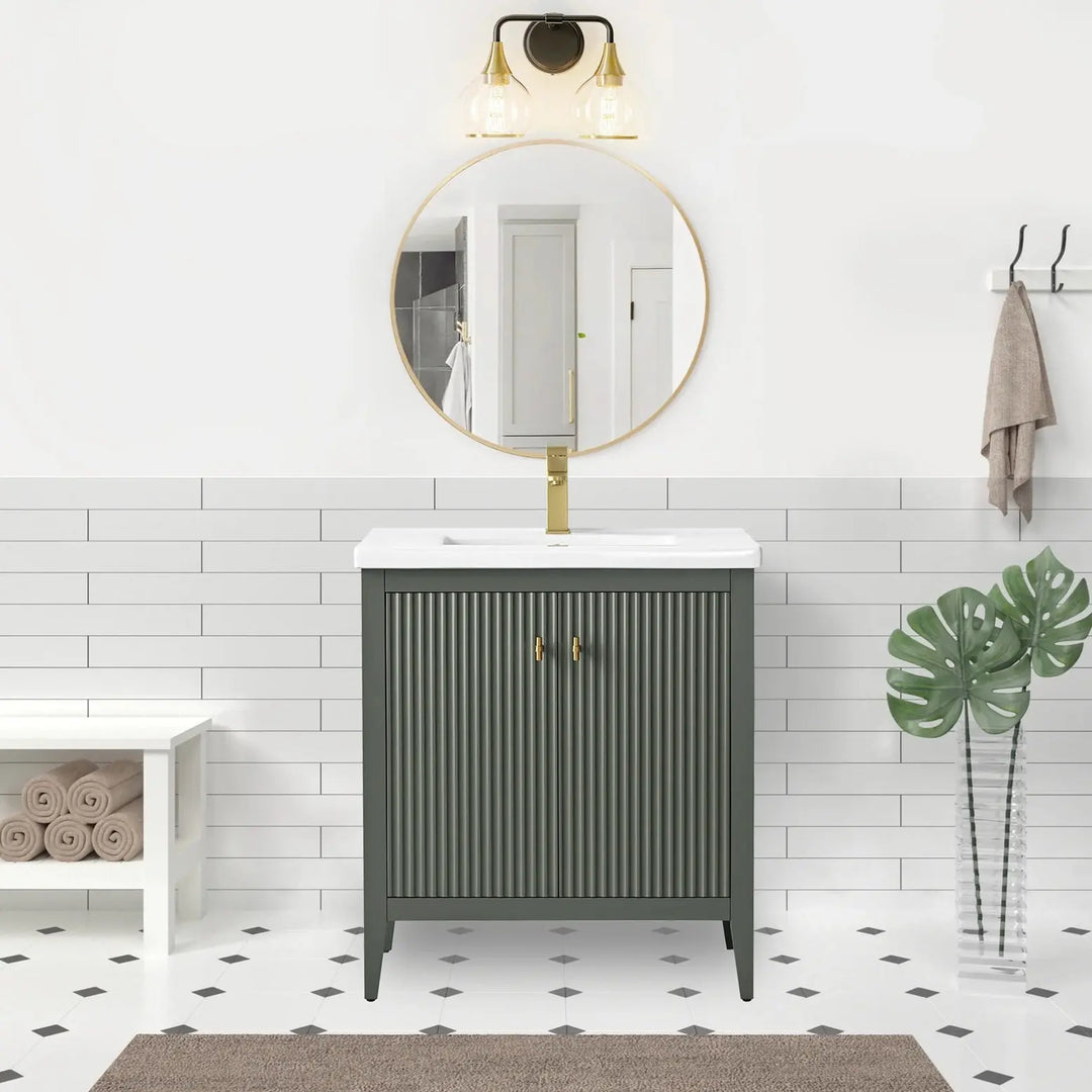 Gale free standing 30" bathroom vanity. Fluted cabinet door. Secret Bath