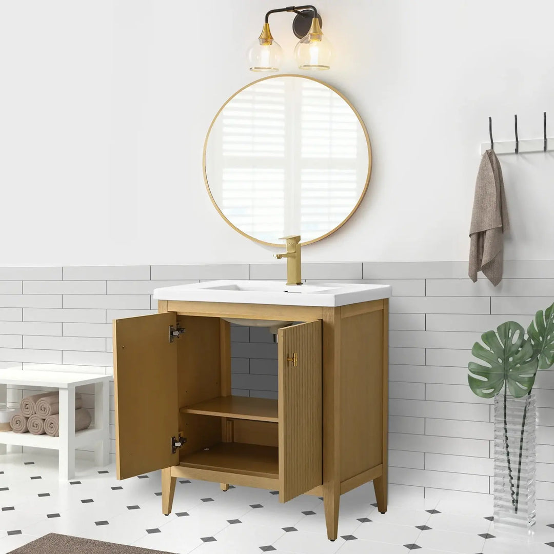Gale free standing 30" bathroom vanity. Fluted cabinet door. Secret Bath