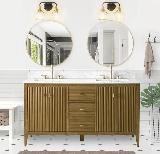 Gale free standing 60" double bathroom vanity. Fluted cabinet door.