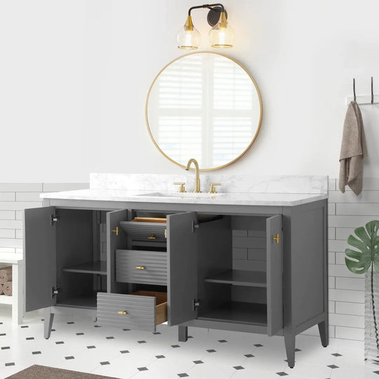 Gale free standing 60" single bathroom vanity. Fluted cabinet door. Secret Bath