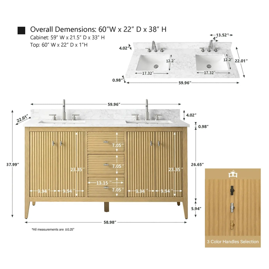 Gale free standing 60" single bathroom vanity. Fluted cabinet door. Secret Bath