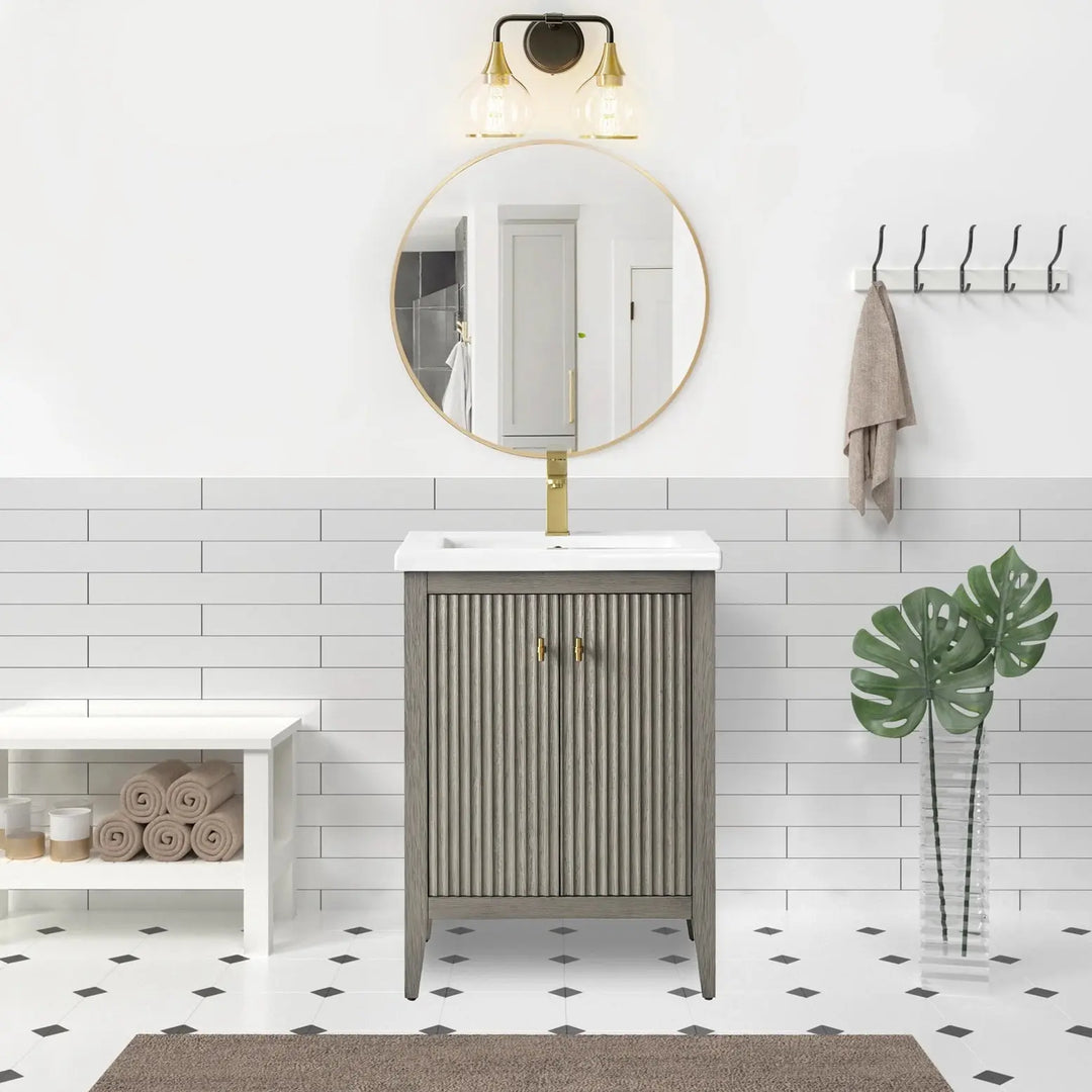 Gale free standing 24" small bathroom vanity. Fluted cabinet door Secret Bath