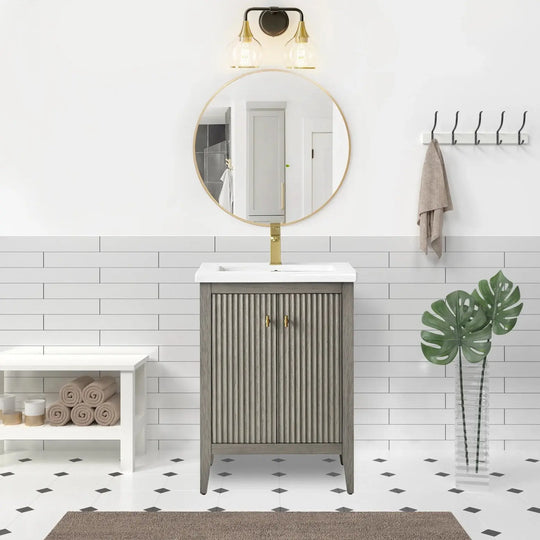 Gale free standing 24" small bathroom vanity. Fluted cabinet door Secret Bath