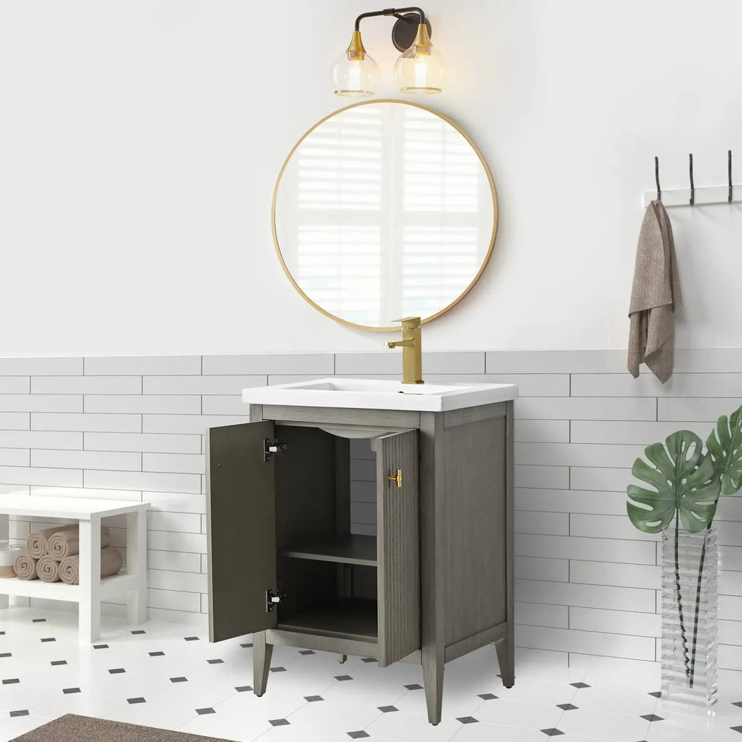 Gale free standing 24" small bathroom vanity. Fluted cabinet door Secret Bath