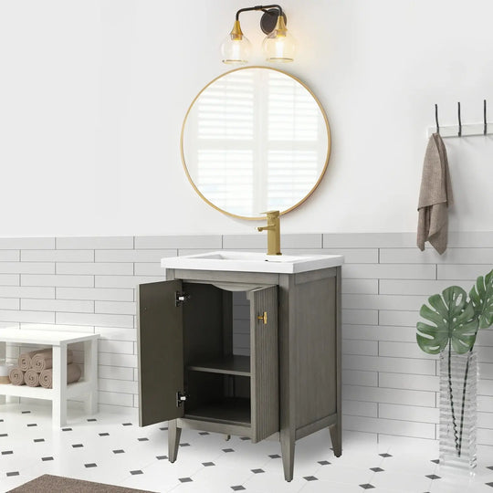 Gale free standing 24" small bathroom vanity. Fluted cabinet door Secret Bath