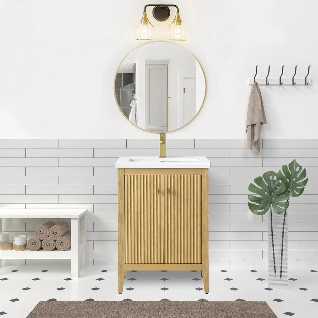 Gale free standing 24" small bathroom vanity. Fluted cabinet door Secret Bath