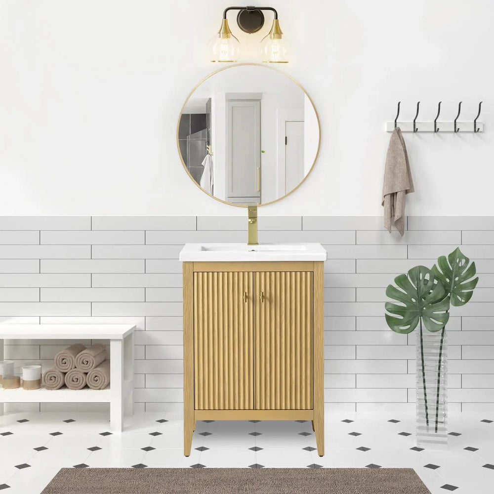 Gale free standing 24" small bathroom vanity. Fluted cabinet door Secret Bath