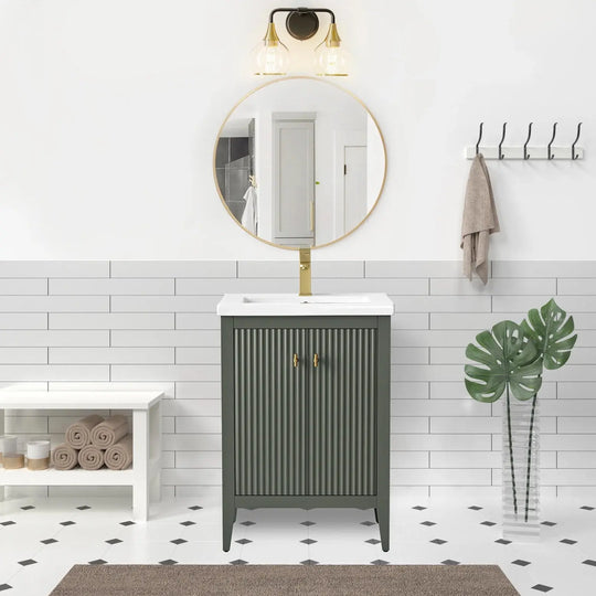 Gale free standing 24" small bathroom vanity. Fluted cabinet door Secret Bath