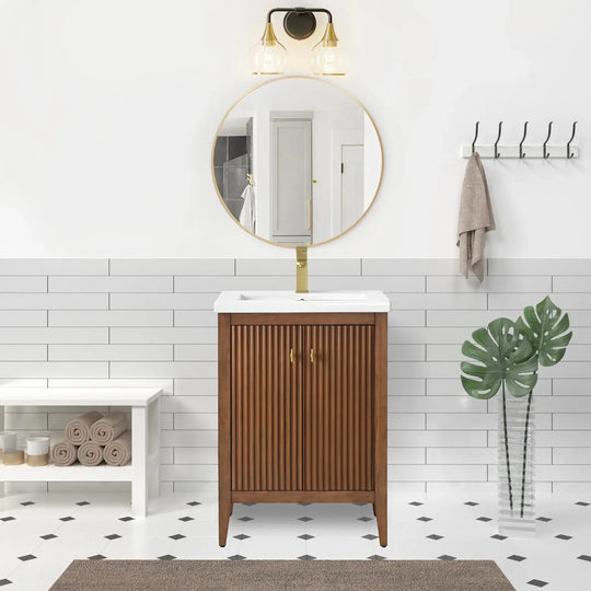 Gale free standing 24" small bathroom vanity. Fluted cabinet door Secret Bath