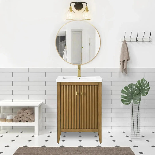 Gale free standing 24" small bathroom vanity. Fluted cabinet door