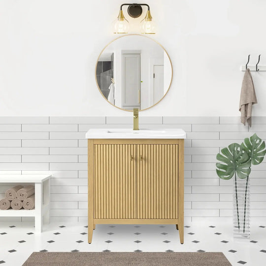 Gale free standing 30" bathroom vanity. Fluted cabinet door. Secret Bath