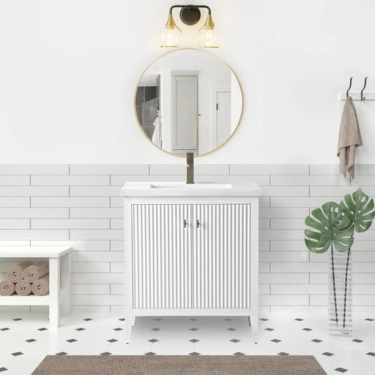 Gale free standing 30" bathroom vanity. Fluted cabinet door. Secret Bath