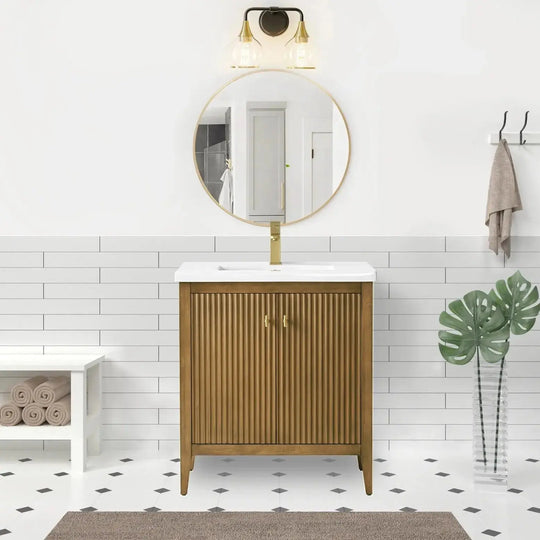 Gale free standing 30" bathroom vanity. Fluted cabinet door.