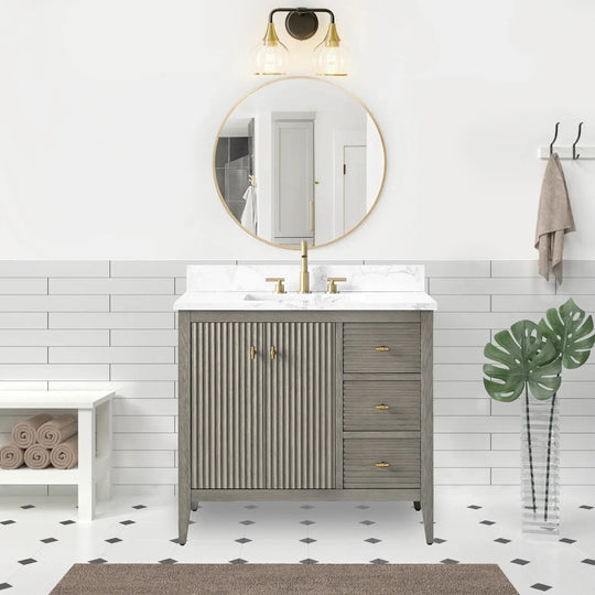 Gale free standing 36" bathroom vanity. Fluted cabinet door. Secret Bath