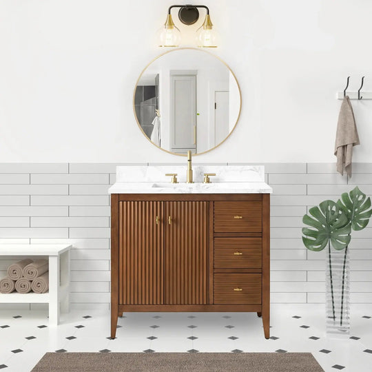 Gale free standing 36" bathroom vanity. Fluted cabinet door. Secret Bath