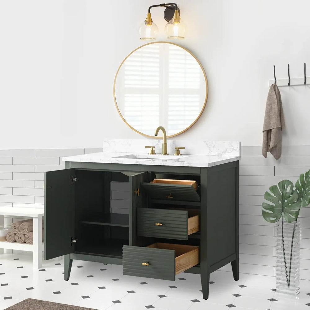 Gale free standing 42" bathroom vanity. Fluted cabinet door.