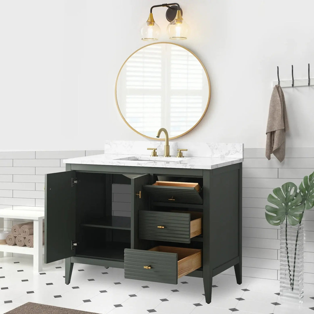 Gale free standing 42" bathroom vanity. Fluted cabinet door.