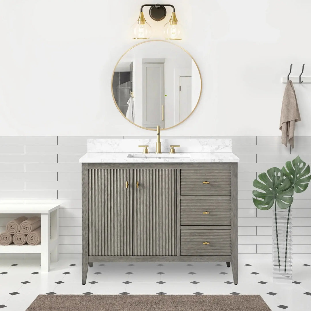 Gale free standing 42" bathroom vanity. Fluted cabinet door. Secret Bath