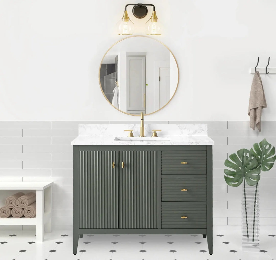 Gale free standing 42" bathroom vanity. Fluted cabinet door. Secret Bath
