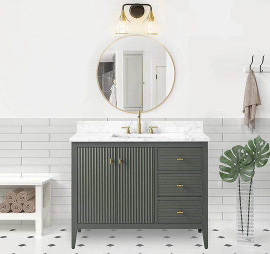 Gale free standing 42" bathroom vanity. Fluted cabinet door. Secret Bath
