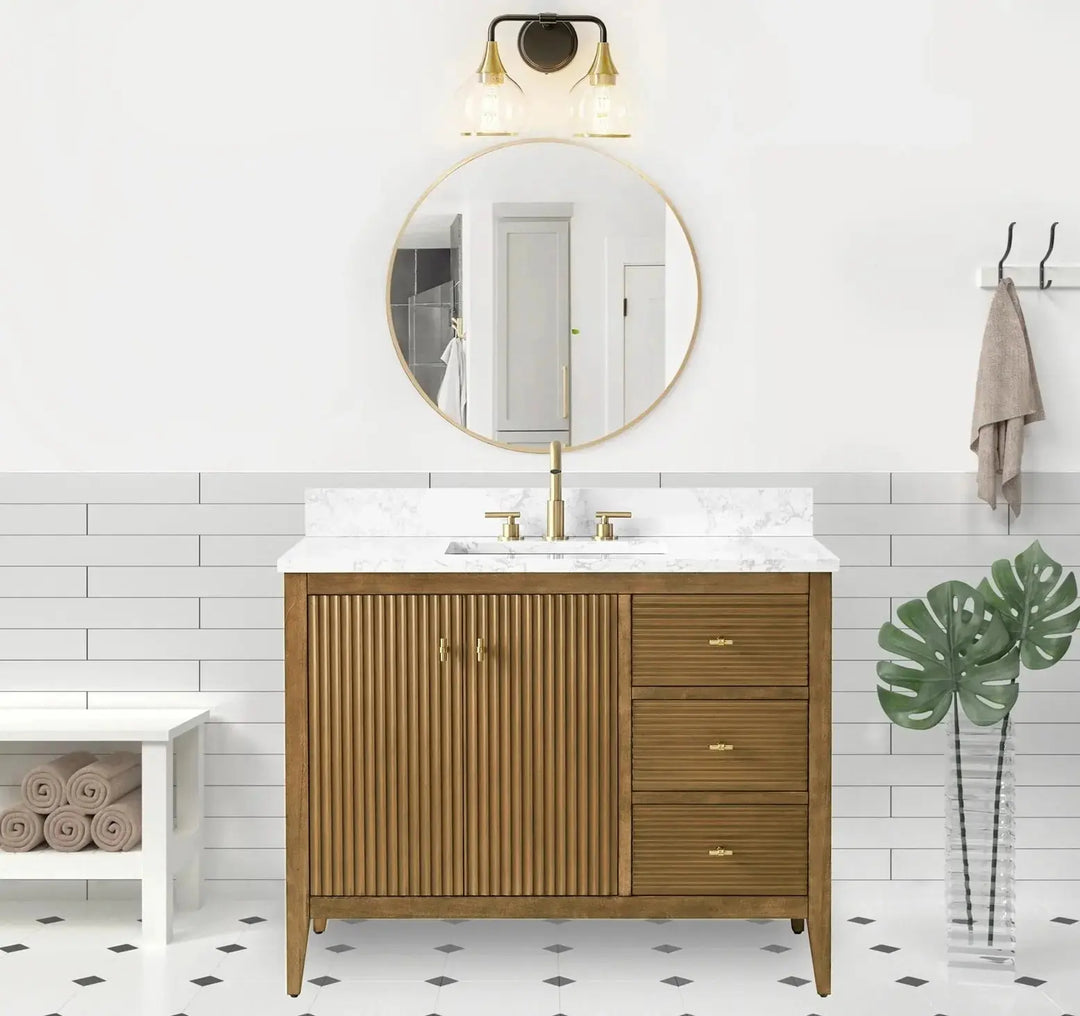 Gale free standing 42" bathroom vanity. Fluted cabinet door.