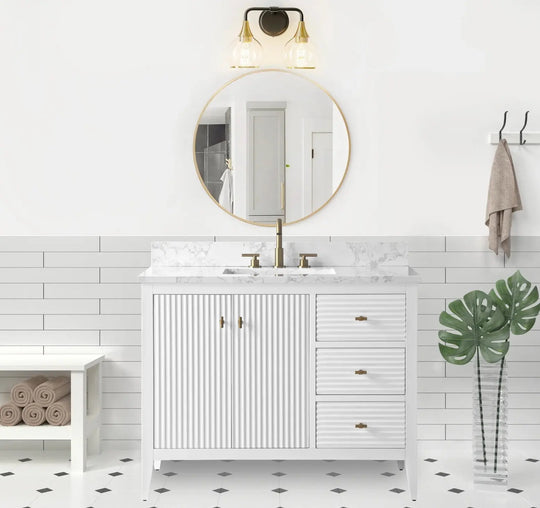 Gale free standing 42" bathroom vanity. Fluted cabinet door. Secret Bath
