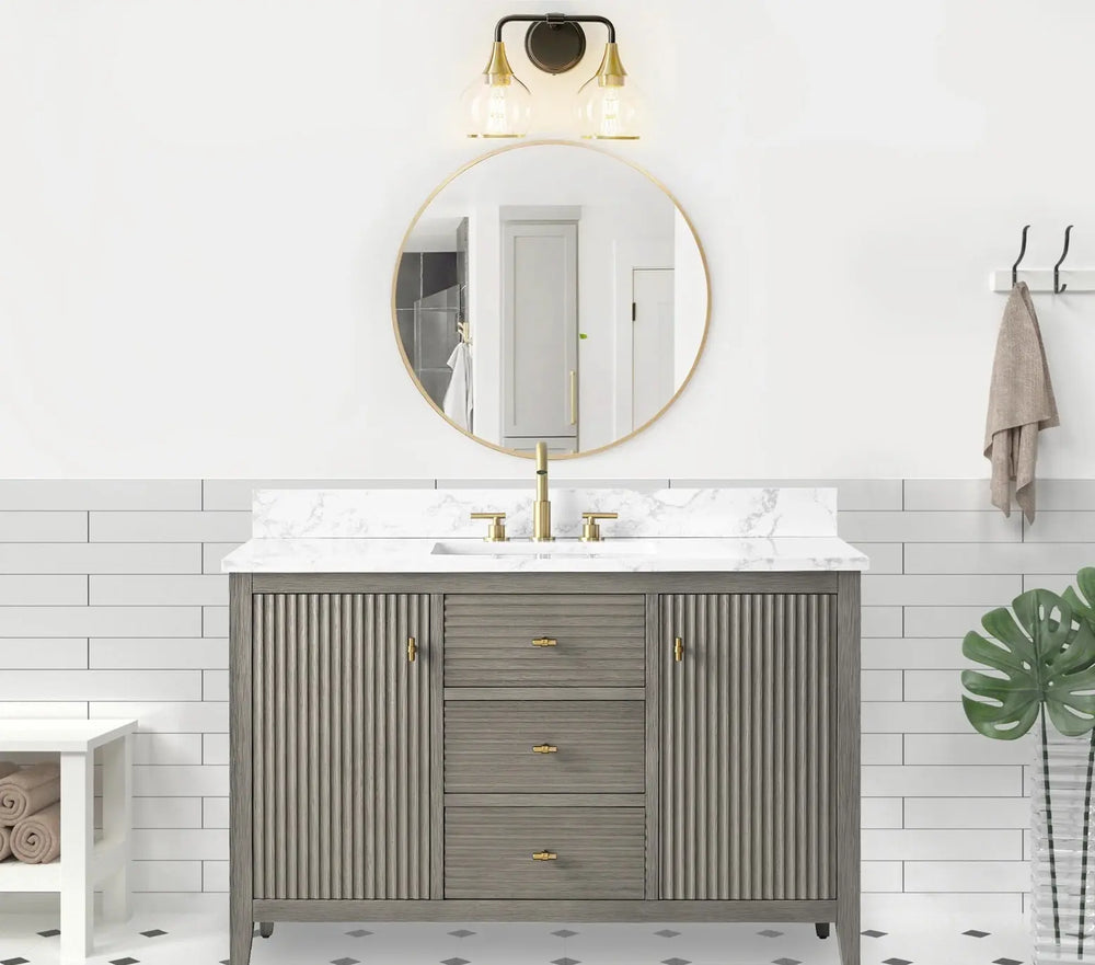 Gale free standing 48" bathroom vanity. Fluted cabinet door. Secret Bath