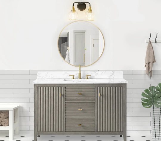Gale free standing 48" bathroom vanity. Fluted cabinet door. Secret Bath