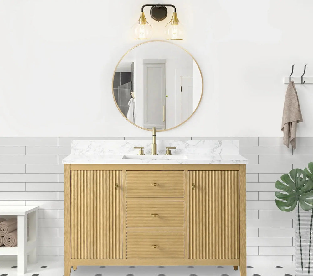Gale free standing 48" bathroom vanity. Fluted cabinet door. Secret Bath