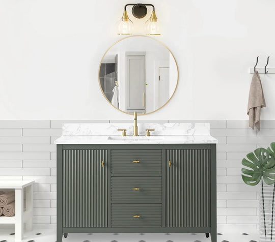 Gale free standing 48" bathroom vanity. Fluted cabinet door. Secret Bath