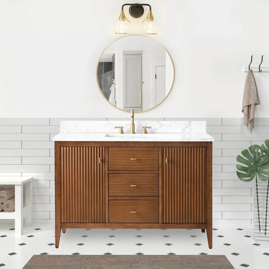 Gale free standing 48" bathroom vanity. Fluted cabinet door. Secret Bath