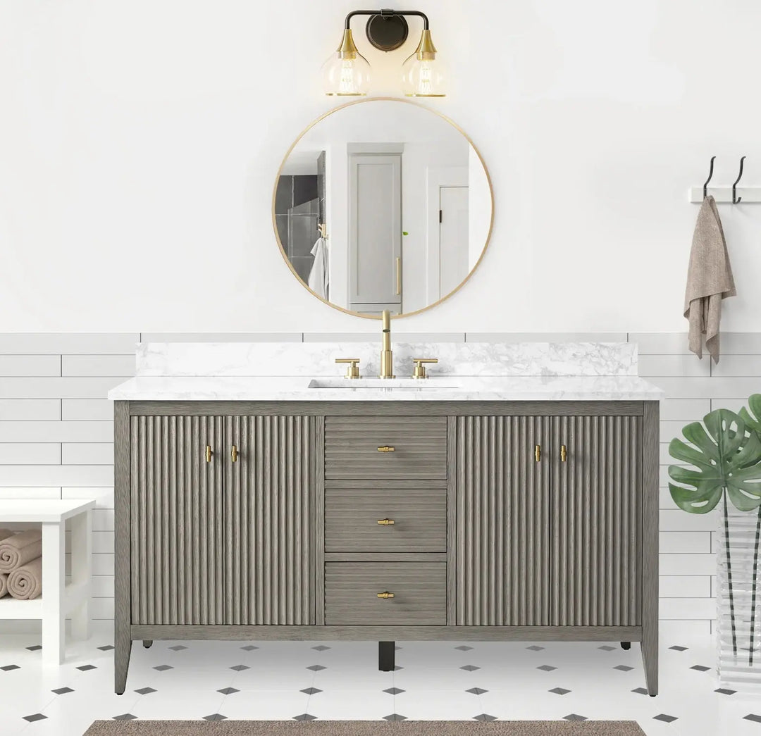 Gale free standing 60" single bathroom vanity. Fluted cabinet door. Secret Bath