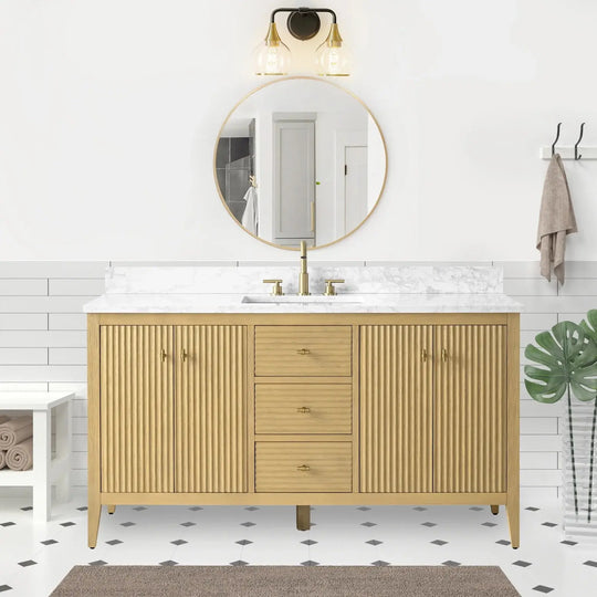 Gale free standing 60" single bathroom vanity. Fluted cabinet door. Secret Bath