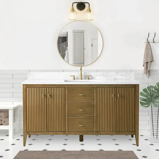 Gale free standing 60" single bathroom vanity. Fluted cabinet door.
