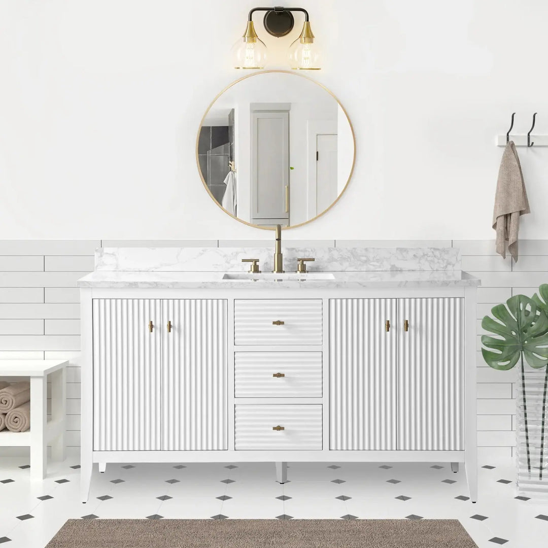 Gale free standing 60" single bathroom vanity. Fluted cabinet door. Secret Bath