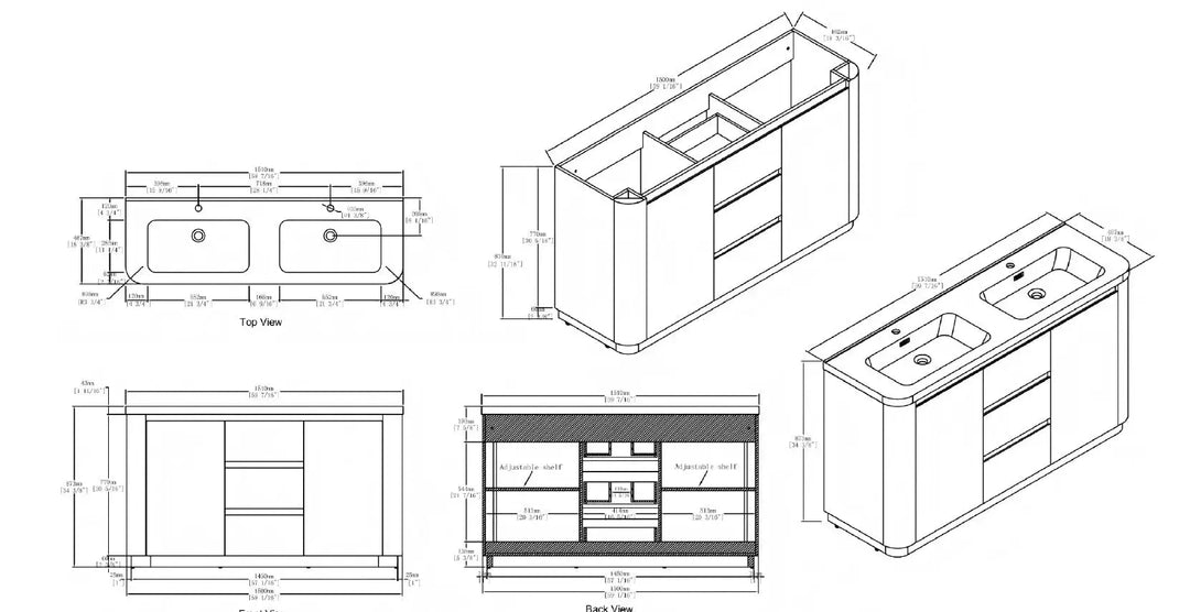 Hana free standing bathroom vanity. Natural Oak. Curve bathroom cabinets Secret Bath