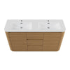 Hana free standing bathroom vanity. Natural Oak. Curve bathroom cabinets Secret Bath