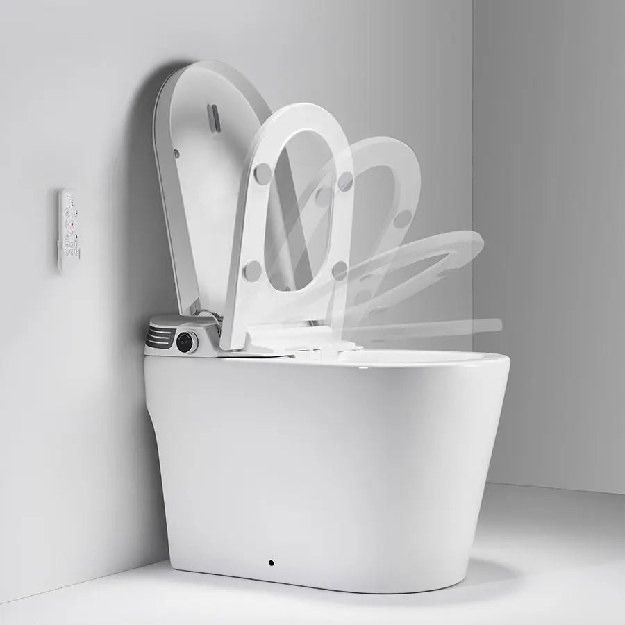 Fully equipped smart toilet. Elongate tankless toilet