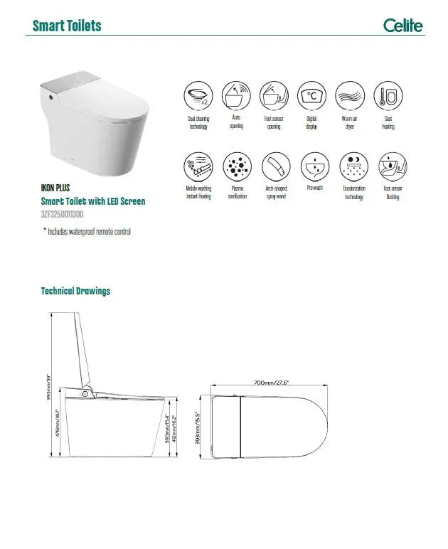 Ikon Plus One Smart Toilet, Floor Mount, White Vitreous China/White Roca