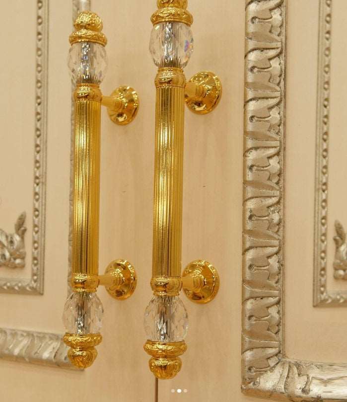 Seine large door pull handles set 17.3" with Swarovski crystals. Luxury glass door handles set