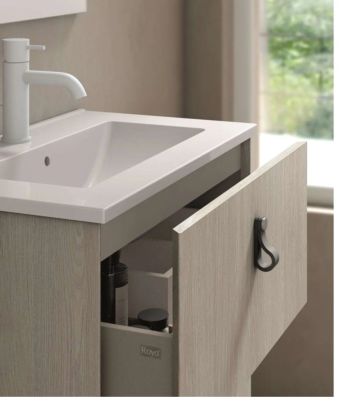 Lisa 24 inches wall mounted bathroom Vanity 2 drawers with ceramic sink console. Small bathroom vanity