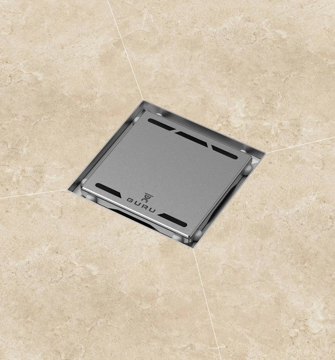 Square 4" shower drain. Modern shower drains. Guru