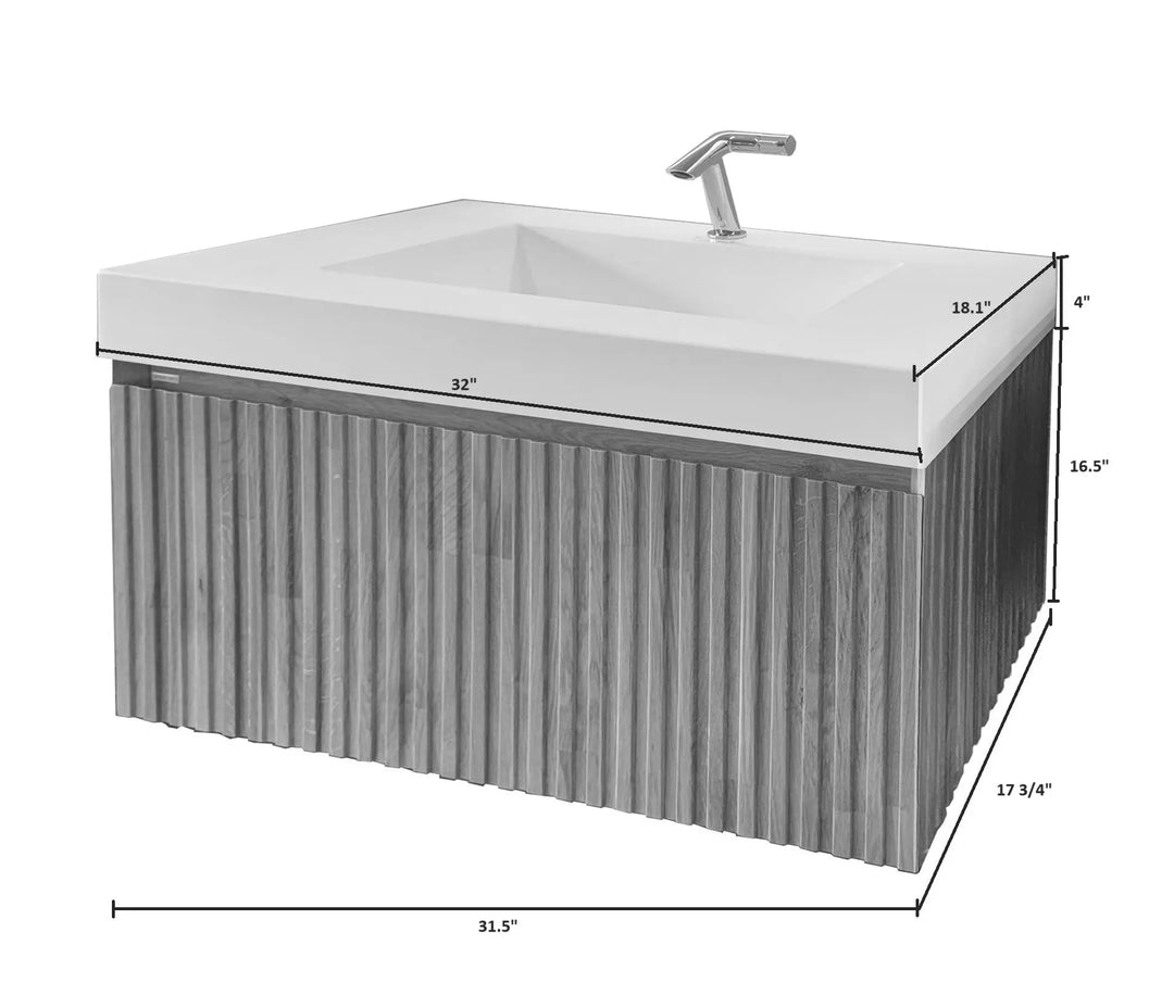 Loria Contemporary 32 inches bathroom vanity. Solid Natural Oak ...