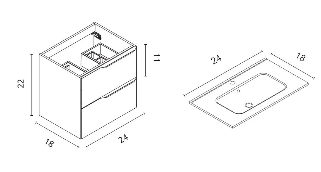 Milan 24 inches modern wall mounted bathroom Vanity 2 Drawers with ceramic sink console Roca Group