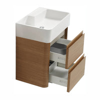 Mini Aston Contemporary Floating 20" bathroom vanity. Ferreiro Oak. Small bathroom vanity